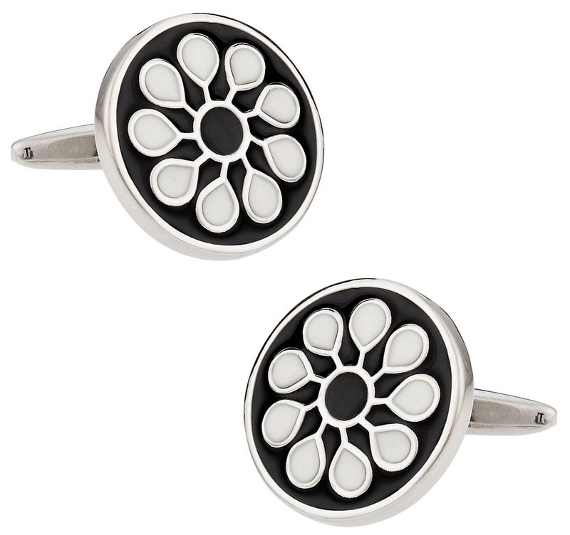 Cuff-Daddy Black & White Silver Round Cuff Links with Presentation Box - Image 1