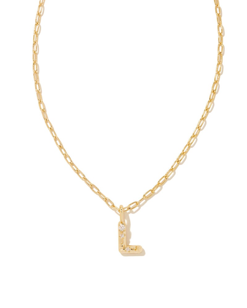 Kendra Scott Crystal Letter L Short Pendant Necklace, 14k Gold-Plated Brass, Fashion Jewelry for Women - Image 1