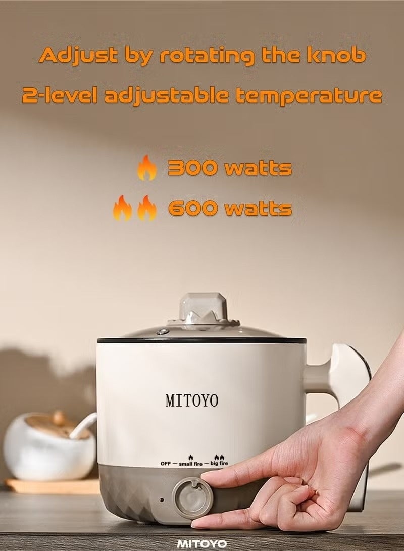MITOYO 2-in-1 Electric Hot Pot and Food Steamer, 1.5L Capacity, Stainless Steel Steaming Tray, Transparent Glass Lid, Adjustable Heat Settings, Multi-Function Cooking Pot for Home, Office & Dormitory - Image 3