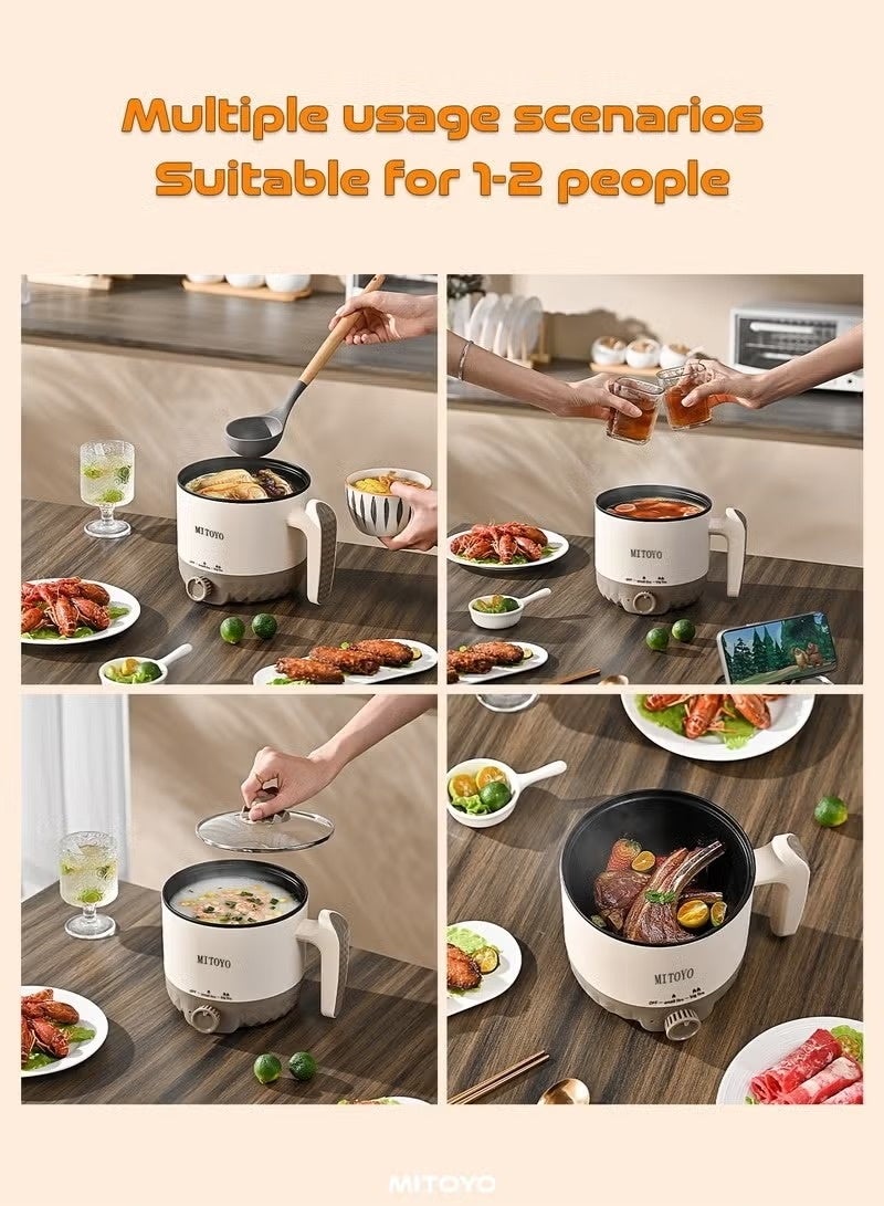 MITOYO 2-in-1 Electric Hot Pot and Food Steamer, 1.5L Capacity, Stainless Steel Steaming Tray, Transparent Glass Lid, Adjustable Heat Settings, Multi-Function Cooking Pot for Home, Office & Dormitory - Image 5