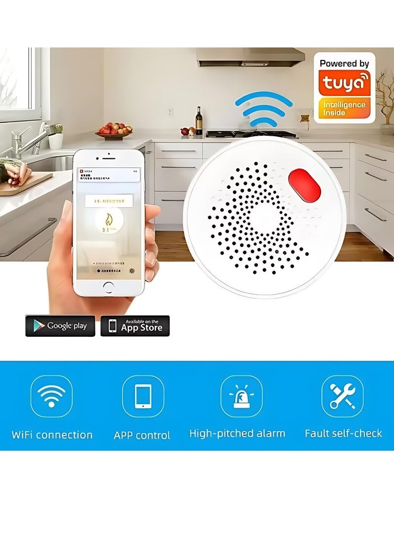 igeekwell - Smart TUYA WiFi Gas Detector (Natural Gas, Propane, and Other Flammable Gases), Loud 70dB Alarm, Phone Notifications, No Hub Required, Reliable Sensor, Modern White Status LED,With UK PLUG - Image 1