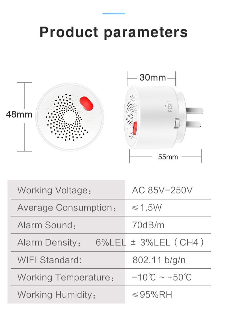 igeekwell - Smart TUYA WiFi Gas Detector (Natural Gas, Propane, and Other Flammable Gases), Loud 70dB Alarm, Phone Notifications, No Hub Required, Reliable Sensor, Modern White Status LED,With UK PLUG - Image 1