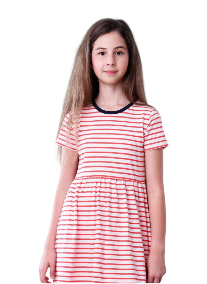 victor and jane - Striped Combed Cotton Casual Dress by Styli - Image 1