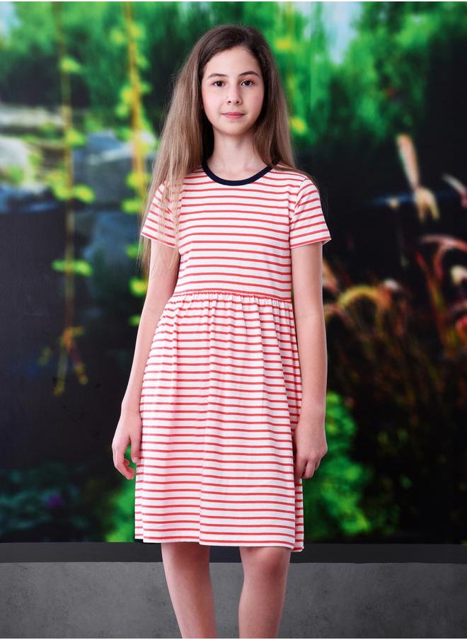 victor and jane - Striped Combed Cotton Casual Dress by Styli - Image 1