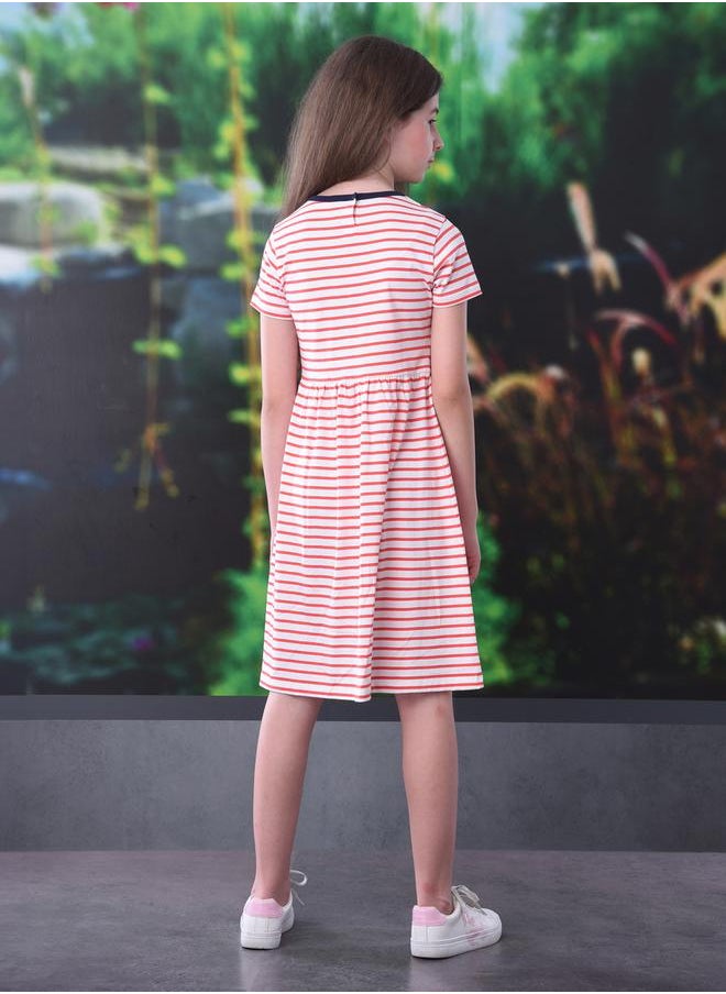 victor and jane - Striped Combed Cotton Casual Dress by Styli - Image 1