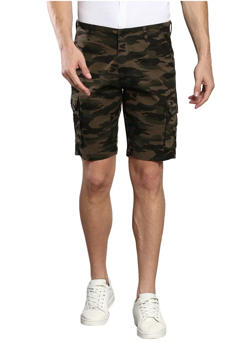 دينيس لينغو Slim Fit Olive Men's Cargo Shorts, Mid Rise, Cotton, Above Knee Length