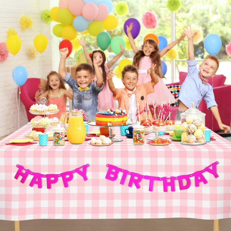 CINSOEN 2 Pack Gender Reveal Gingham Tablecloths Disposable Plastic Pink and Blue Checkered Tablecloth 54 x 108 Inch Rectangle Table Covers for Boy or Girl Gender Reveal Party Baby Shower Birthday Party - Image 2