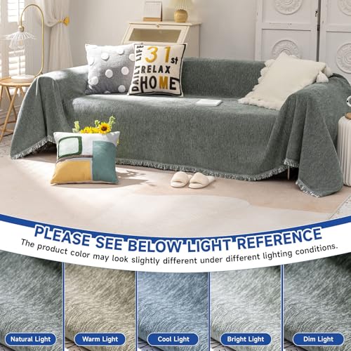 VC Life VClife Couch Covers for Sofa, Non Slip Sofa Covers for Dog Washable Couch Covers for 2 Cushion Couch Sofa with Tassel, Pet Sectional Sofa Covers Chenille Furniture Protector, Dark Gray, 71"x118" - Image 4