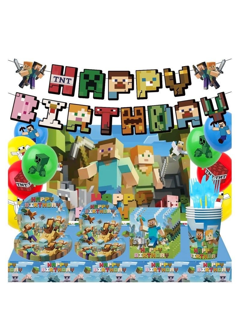 Minecraft Birthday Party Kit for Kids for 10 People, Complete Tableware Set, Minecraft Party Decorations - Image 1