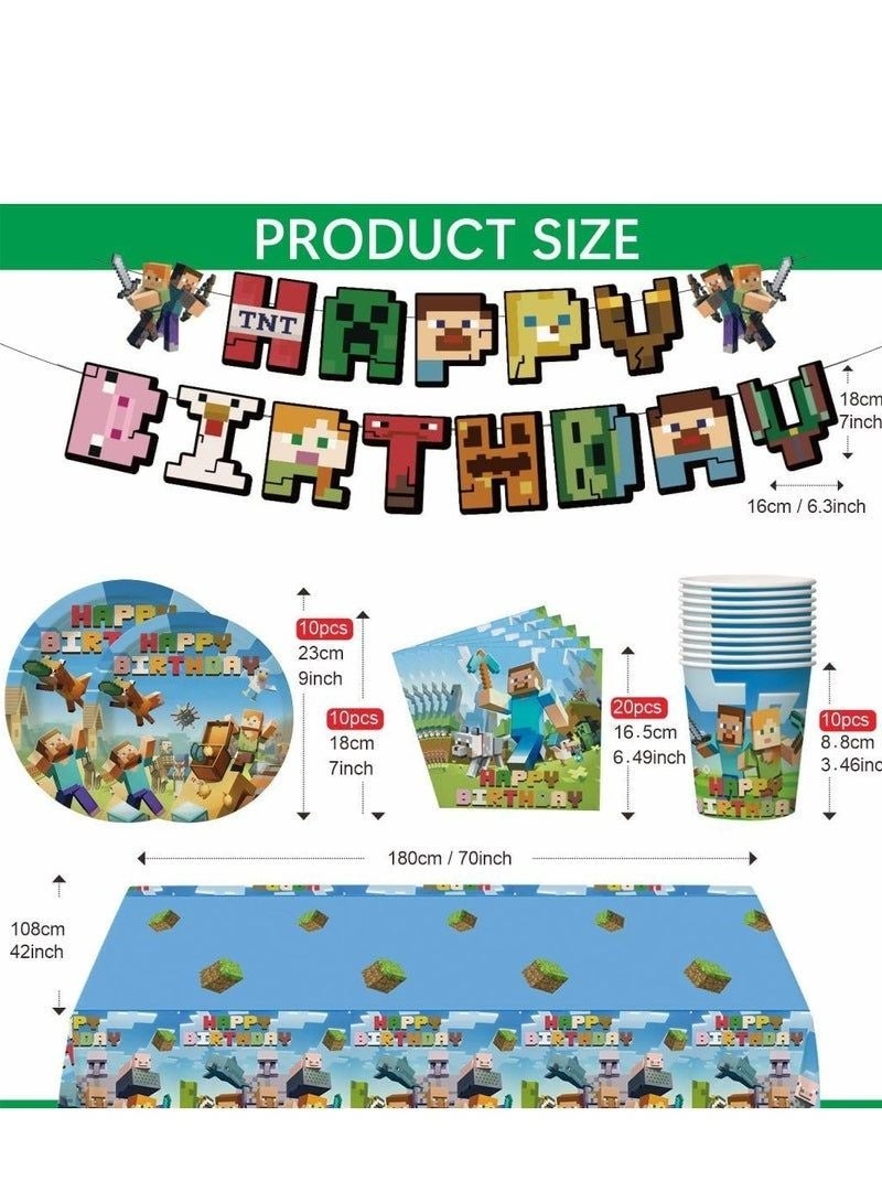 Minecraft Birthday Party Kit for Kids for 10 People, Complete Tableware Set, Minecraft Party Decorations - Image 2