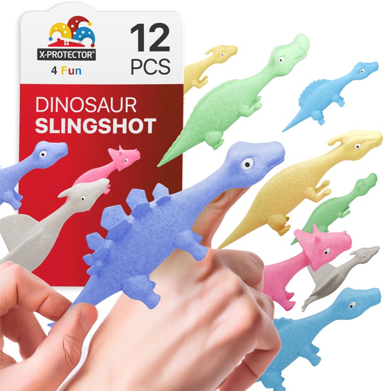 X-Protector XProtector Rubber Dinosaur Slingshot 12 PCS Pack Flying Finger Slingshot Dinosaur Flingers Sling Shot Toys for Kids Funny Adult Pinata Stuffers Premium Slime for Fingers - Image 3