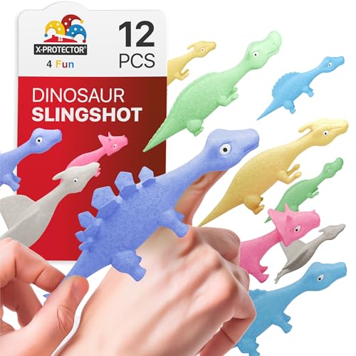 X-Protector XProtector Rubber Dinosaur Slingshot 12 PCS Pack Flying Finger Slingshot Dinosaur Flingers Sling Shot Toys for Kids Funny Adult Pinata Stuffers Premium Slime for Fingers - Image 1