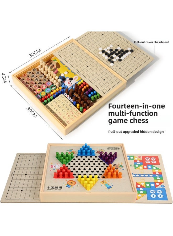 Children's Portable Gift Box Multi-functional 14-in -1 Chess Checkers Flying Chess Gobang Board Game Toy-Color: Portable 30*30cm Three-in-one Checkers + Flying Chess + Adventure Chess (with Instructions Included) - Image 5
