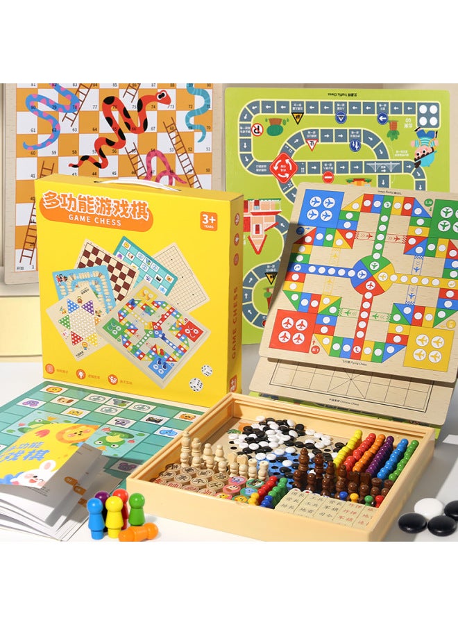 Children's Portable Gift Box Multi-functional 14-in -1 Chess Checkers Flying Chess Gobang Board Game Toy-Color: Portable 30*30cm Three-in-one Checkers + Flying Chess + Adventure Chess (with Instructions Included) - Image 2