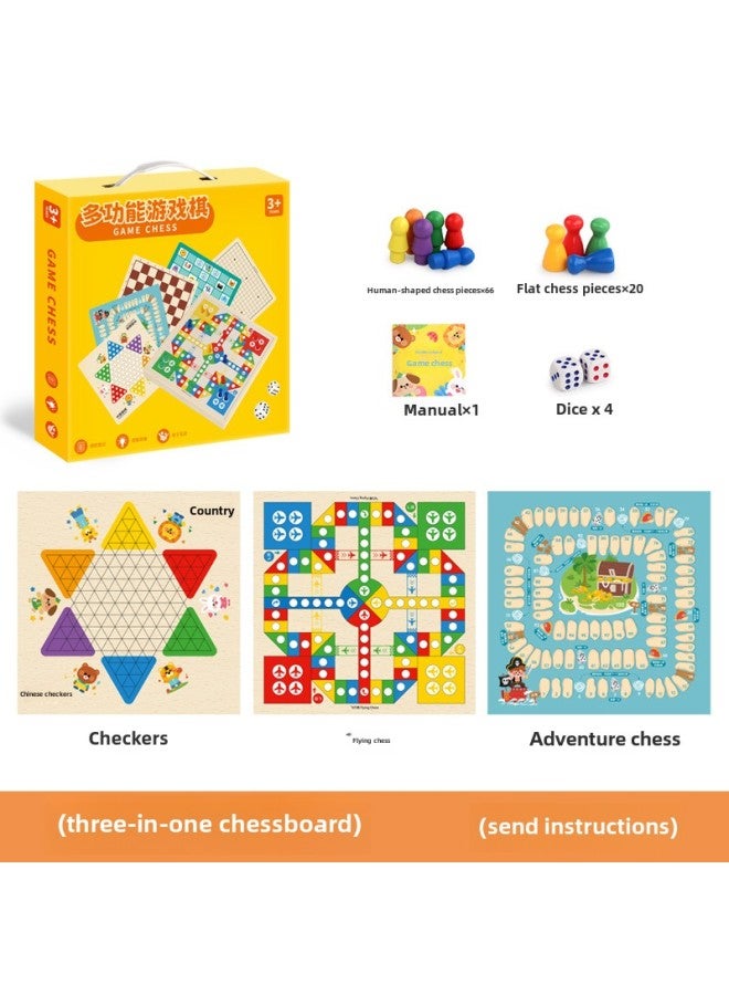 Children's Portable Gift Box Multi-functional 14-in -1 Chess Checkers Flying Chess Gobang Board Game Toy-Color: Portable 30*30cm Three-in-one Checkers + Flying Chess + Adventure Chess (with Instructions Included) - Image 1