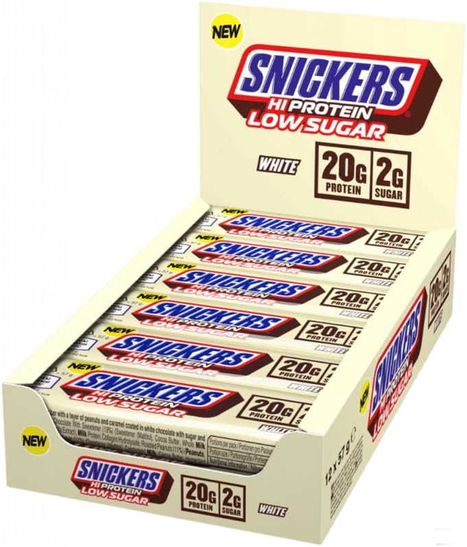 Snickers Low Sugar Hi White Protein Bar Pack of 12 x 57g - Image 1