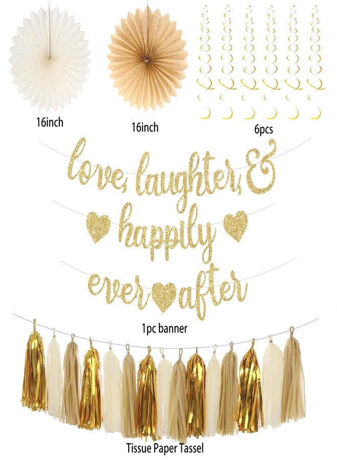 Roetyce Engagement Party Decorations, Gold Glitter Love Laughter & Happily Ever After Banner for Bridal Shower, Wedding Bachelorette Party Backdrop, Almost Married/Just Engaged Photo Background Decor - Image 5