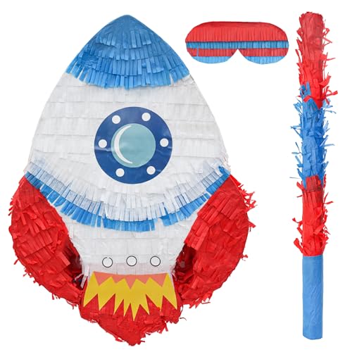 Birchio Rocket Pinatas Bundle with a Blindfold and Bat165x114x4 Inches Perfect for Boys Birthday Party Supplies Space Theme Birthday Decoration for Kids Party - Image 1