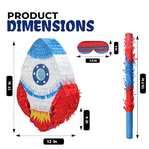 Birchio Rocket Pinatas Bundle with a Blindfold and Bat165x114x4 Inches Perfect for Boys Birthday Party Supplies Space Theme Birthday Decoration for Kids Party - Image 5