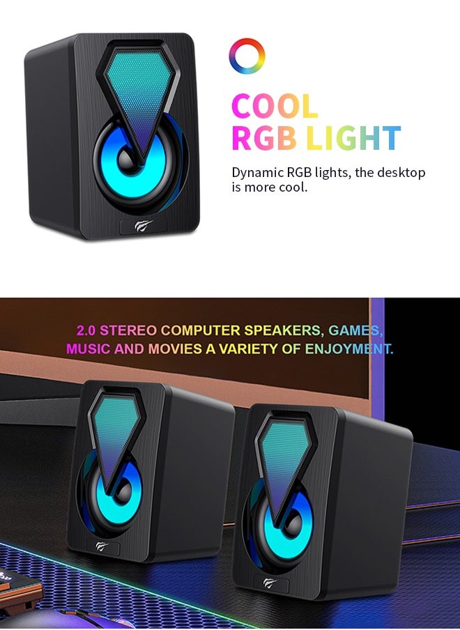مكبر صوت كمبيوتر سلكي بمنفذ USB، مكبر صوت كمبيوتر RGB مع مشغلين مزدوجين، مكبر صوت ألعاب ستيريو هاي فاي للكمبيوتر الشخصي، مكبر صوت سطح مكتب متعدد الوظائف