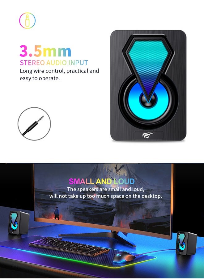 مكبر صوت كمبيوتر سلكي بمنفذ USB، مكبر صوت كمبيوتر RGB مع مشغلين مزدوجين، مكبر صوت ألعاب ستيريو هاي فاي للكمبيوتر الشخصي، مكبر صوت سطح مكتب متعدد الوظائف