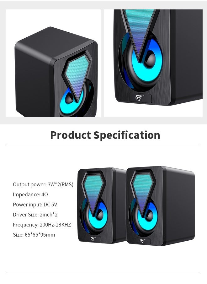 مكبر صوت كمبيوتر سلكي بمنفذ USB، مكبر صوت كمبيوتر RGB مع مشغلين مزدوجين، مكبر صوت ألعاب ستيريو هاي فاي للكمبيوتر الشخصي، مكبر صوت سطح مكتب متعدد الوظائف