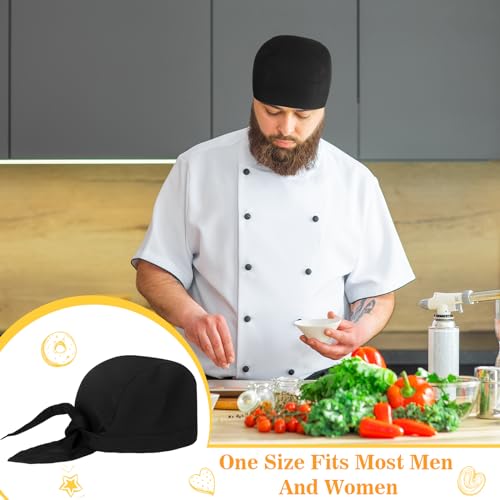 Chuarry Chef Hat Tie Back for Men Adjustable Chef Cap Bandana Skull Cap Black Breathable Cooking Hat for Men Women(12 Pcs) - Image 2