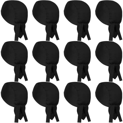 Chuarry Chef Hat Tie Back for Men Adjustable Chef Cap Bandana Skull Cap Black Breathable Cooking Hat for Men Women(12 Pcs) - Image 1