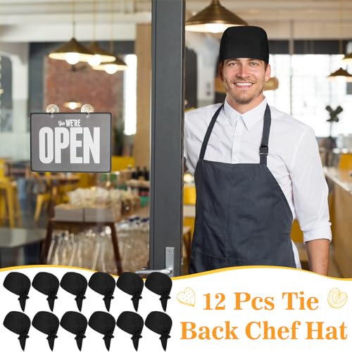 Chuarry Chef Hat Tie Back for Men Adjustable Chef Cap Bandana Skull Cap Black Breathable Cooking Hat for Men Women(12 Pcs) - Image 4