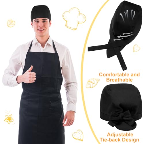 Chuarry Chef Hat Tie Back for Men Adjustable Chef Cap Bandana Skull Cap Black Breathable Cooking Hat for Men Women(12 Pcs) - Image 5