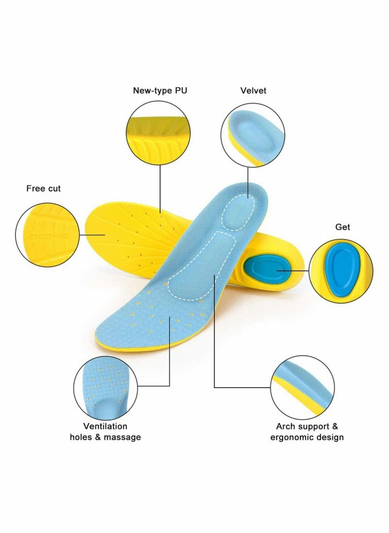 Memory Foam Insoles, PU Orthotic Sport Insoles, Comfortable Breathable, Shock Absorption and Relieve Foot Pain, Plantar Fasciitis Arch Support Insoles (Men 38-42.5/ Women 37-42)