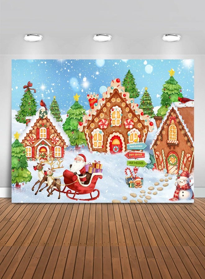 Mocsicka Christmas Gingerbread House Backdrop Banner for Photography White Xmas Christmas Party Decorations Banne Gingerbread Photo Background (White, 70.8x43.3 inch) - Image 1