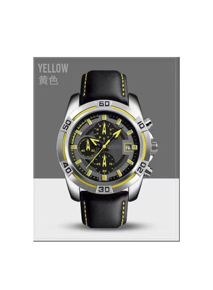 أم واي كيه ساعة توقيت للرجال من MYK مقاومة للماء كرونوغراف كوارتز تناظرية للتاريخ، باللون الأصفر
