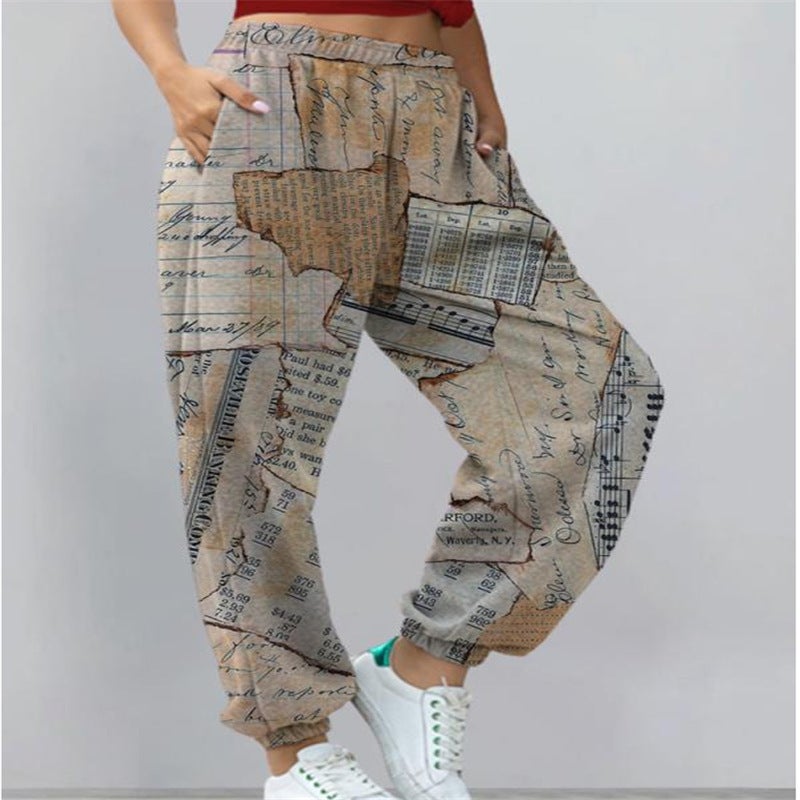 2023 Amazon Cross-border Explosions European and American Womens Casual Sports Joker Printed Sweater Womens Pants Ankle Pants Yellow Letters 