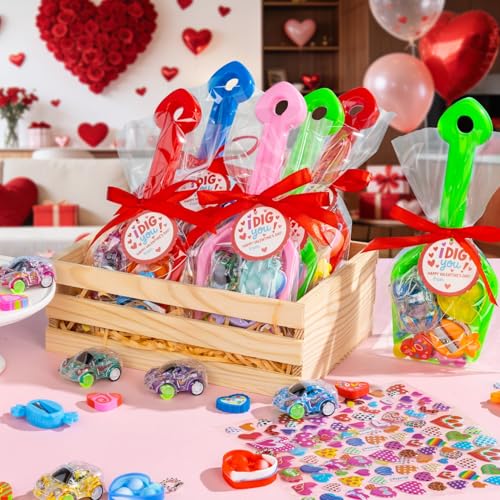 GOGREENWOVEN Valentines Day Gifts 24 Pack I Dig You Shovels with Cards Pull Back Cars Keychains Stickers - Image 5