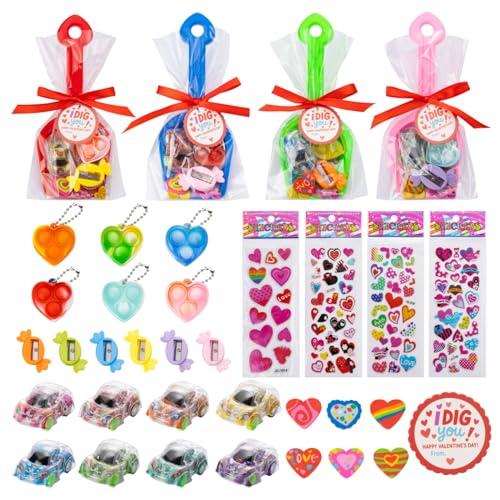 GOGREENWOVEN Valentines Day Gifts 24 Pack I Dig You Shovels with Cards Pull Back Cars Keychains Stickers - Image 1