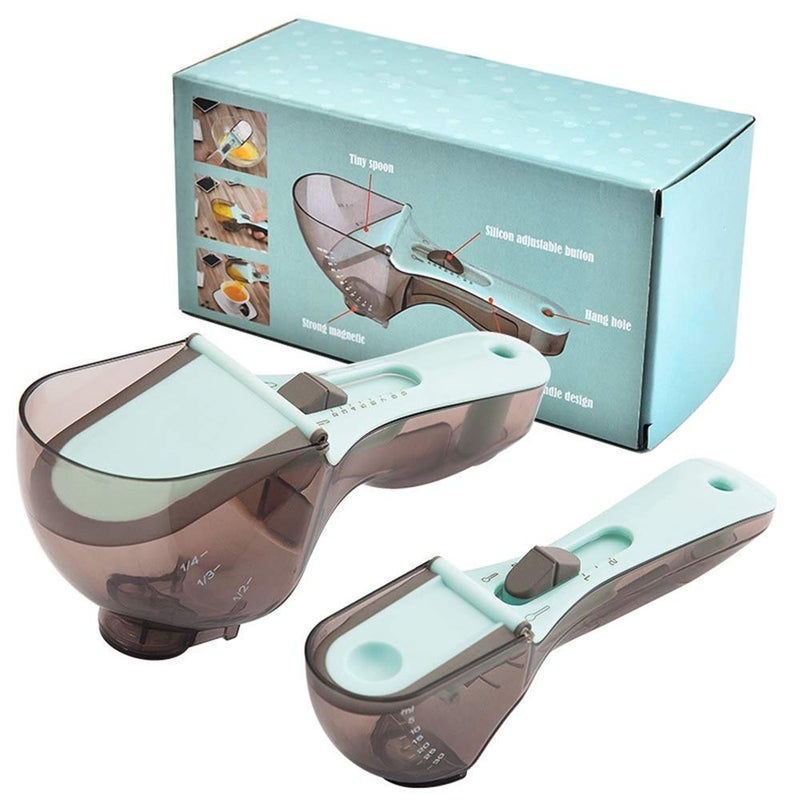 DIYA ENTERPRISE Kitchen Measuring Spoon Cup All in 1 Adjustable Liquid and Solid Foam Measuring Scale Spoon Perfect for Reading Set of 2 Plastic - Image 1