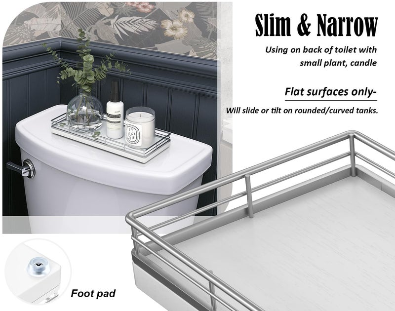 Focusonit Bathroom Tray for Counter, Oak Wooden 11.2" L Vanity Tray for Jewelry Candle Makeup Perfume, Holder for Coffee Table Decor Bar Silver - Image 5