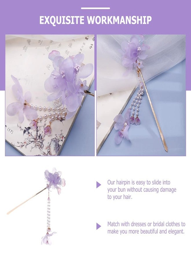 FOMIYES Hairpin Purple Hair Accessories - Tassel Hair Sticks, Flower Hair Sticks, Women's Hair Clips, Barrettes for Hanfu, Chinese Hair Bun Pins - Image 2
