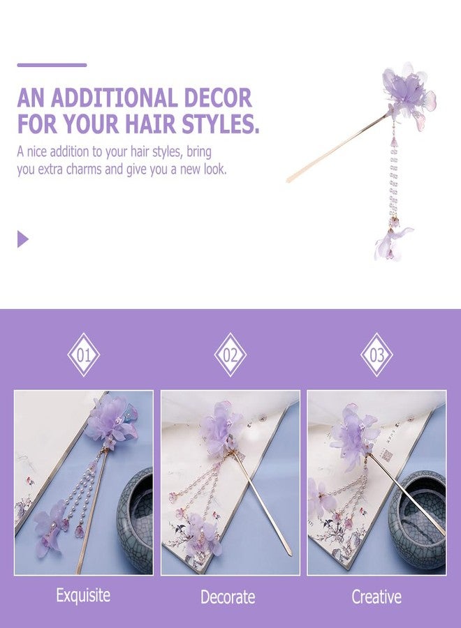 FOMIYES Hairpin Purple Hair Accessories - Tassel Hair Sticks, Flower Hair Sticks, Women's Hair Clips, Barrettes for Hanfu, Chinese Hair Bun Pins - Image 4