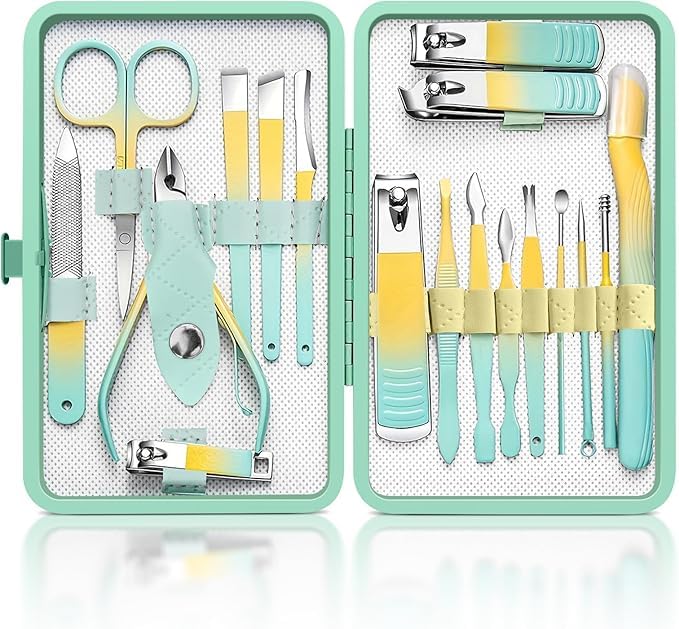 TRADY 18-in-1 Professional Manicure Pedicure Kit – Nail Clipper Set with Case for Men & Women – Stainless Steel Grooming Tools for Hand, Foot & Face Care – Portable Travel Nail Care Set - Image 1