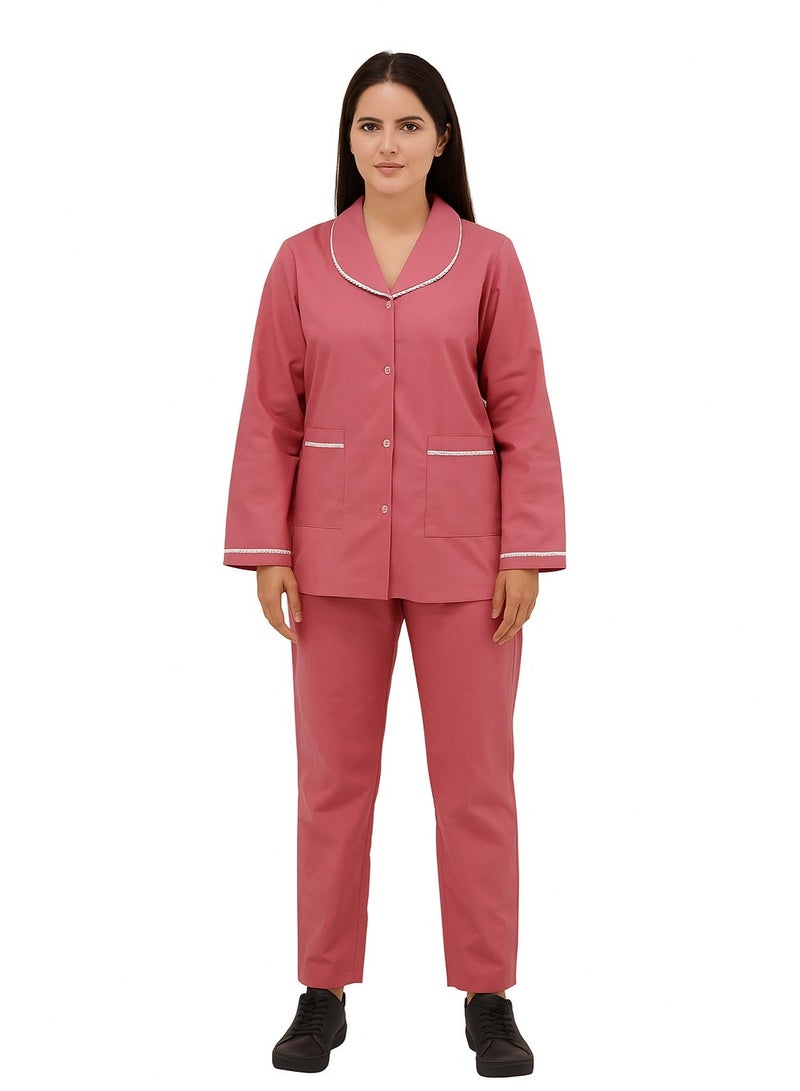 Rannah's Uniform Domestic Helper Uniform Elegant Kolcha Design Pink House Maid Uniform Set Top and Pants - Image 1