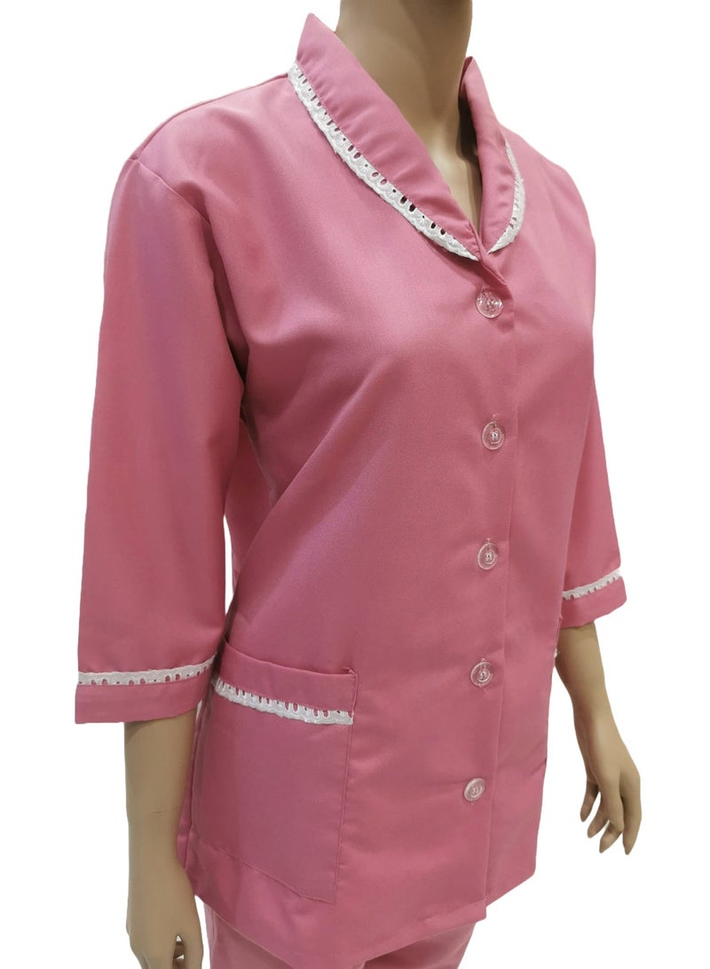 Rannah's Uniform Domestic Helper Uniform Elegant Kolcha Design Pink House Maid Uniform Set Top and Pants - Image 5