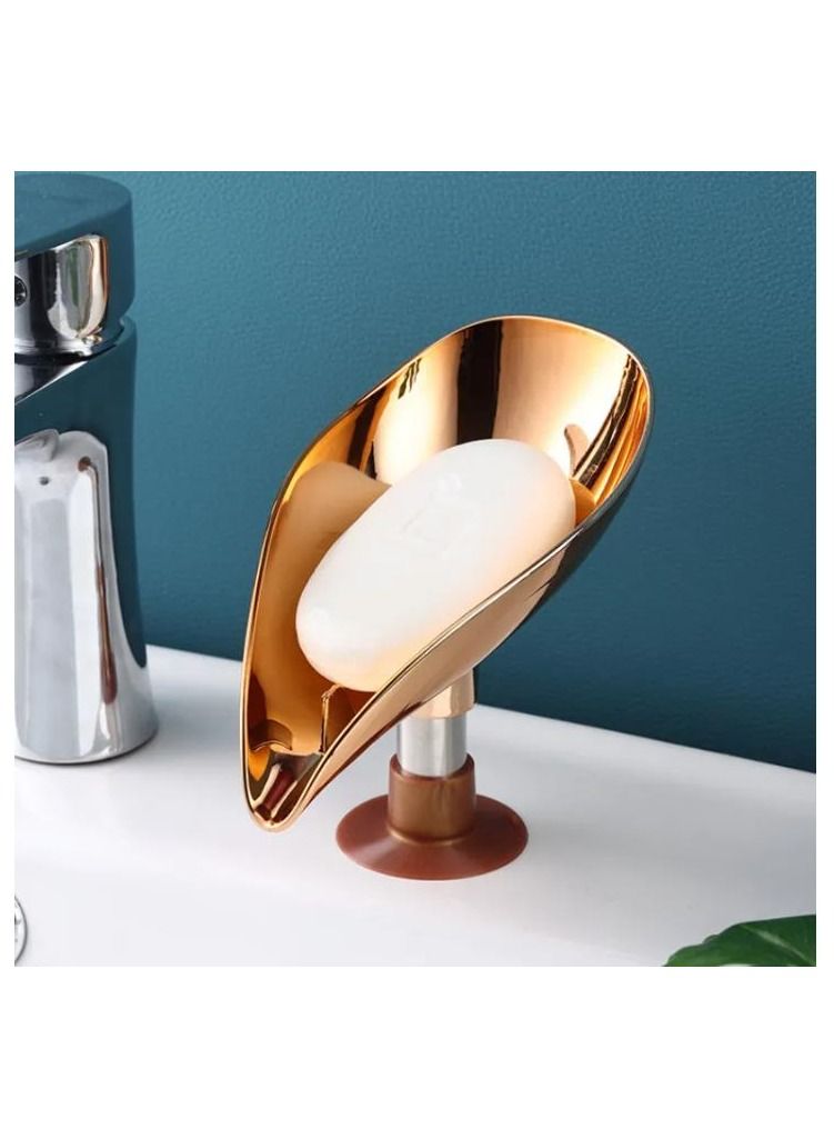 Meetion Soap holder leaf shape self draining on 45° soap bar easy to clean avoid being mushy in bathroom and kitchen easy to install at any plain surface gold - Image 1
