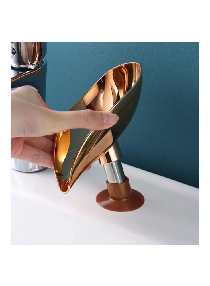 Meetion Soap holder leaf shape self draining on 45° soap bar easy to clean avoid being mushy in bathroom and kitchen easy to install at any plain surface gold - Image 4