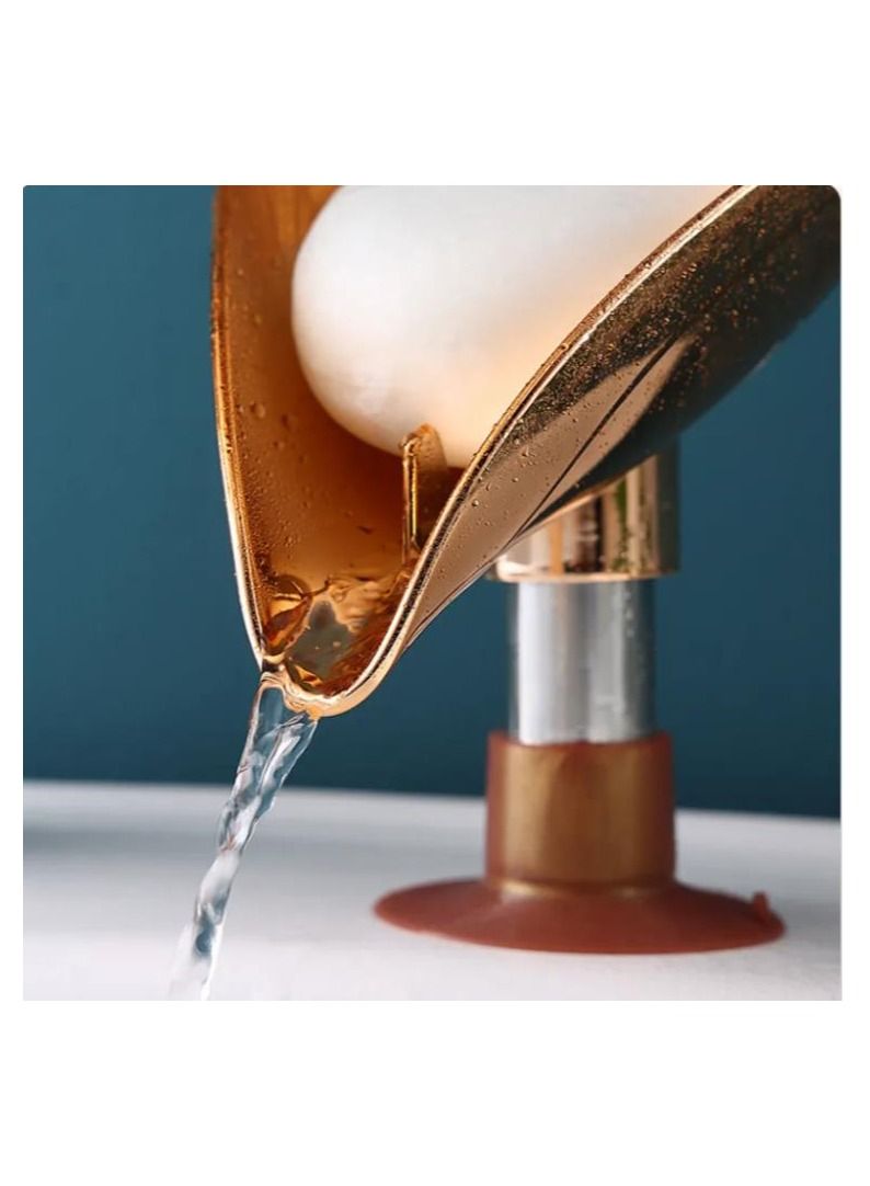 Meetion Soap holder leaf shape self draining on 45° soap bar easy to clean avoid being mushy in bathroom and kitchen easy to install at any plain surface gold - Image 5