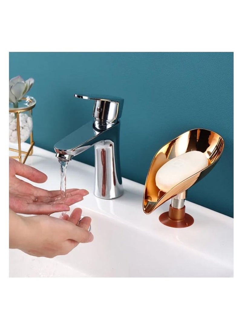 Meetion Soap holder leaf shape self draining on 45° soap bar easy to clean avoid being mushy in bathroom and kitchen easy to install at any plain surface gold - Image 3