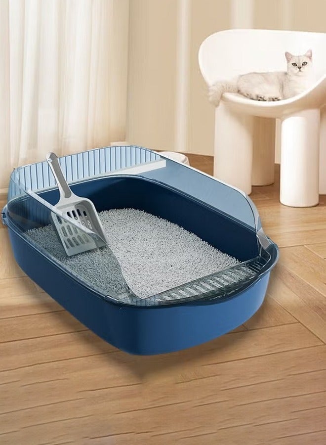 شيزوبيت صندوق فضلات القطط شبه المغلق ذو الجوانب العالية ومضاد للرذاذ مع ملعقة، صندوق فضلات القطط الأليفة النظيف، صندوق فضلات مفتوح من الأعلى للقطط، مرحاض سفر للقطط، وعاء فضلات القطط لتر بوكس لتر بوكس قطط كبير لتربوكس قطط حمام قطط اللتر بوكس لوازم قطط ليتر بوكس للقطط ليتربوكس لتر بوكس قطط ليتر بوكس مغلق  (أزرق) - Image 1