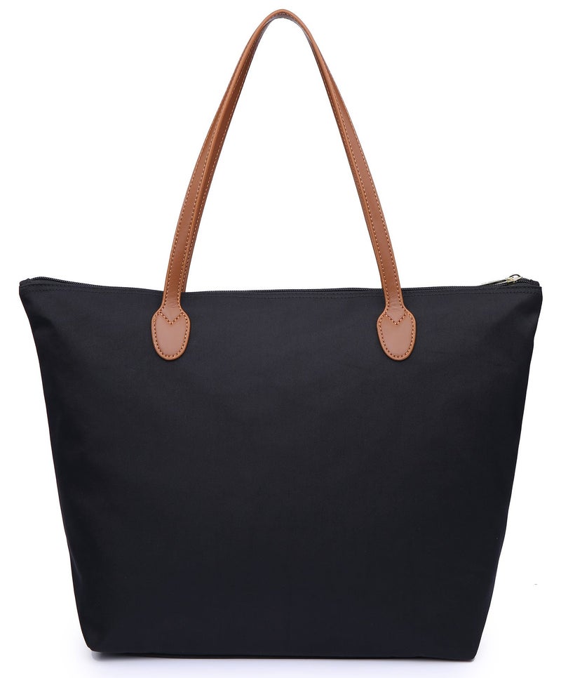 NNEE Water Resistant Light Weight Nylon Tote Bag Handbag - Large Size, Black - Image 2