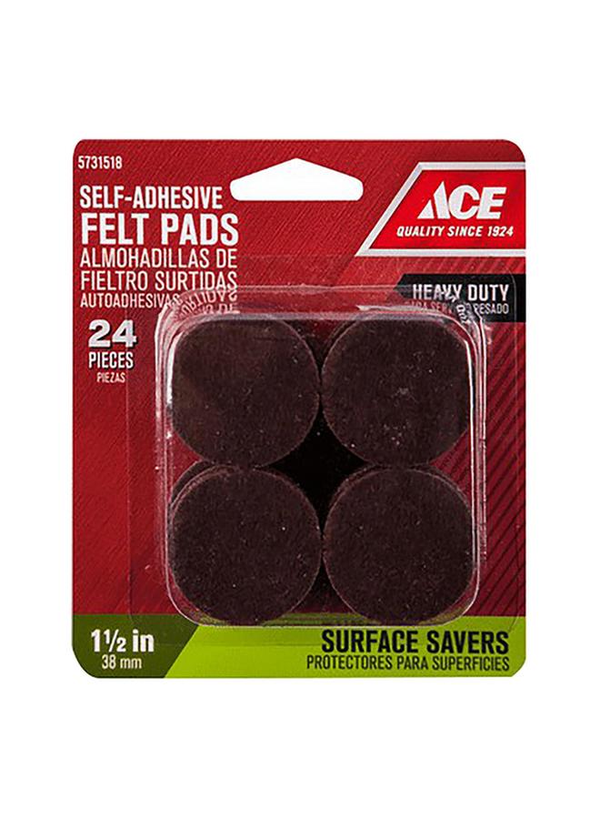 ACE 24-Piece Self Adhesive Round Felt Pads Brown 1.5inch